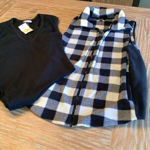 Chaps Women's Black and White Plaid Fleece Vest sleeves / bodysuit szL